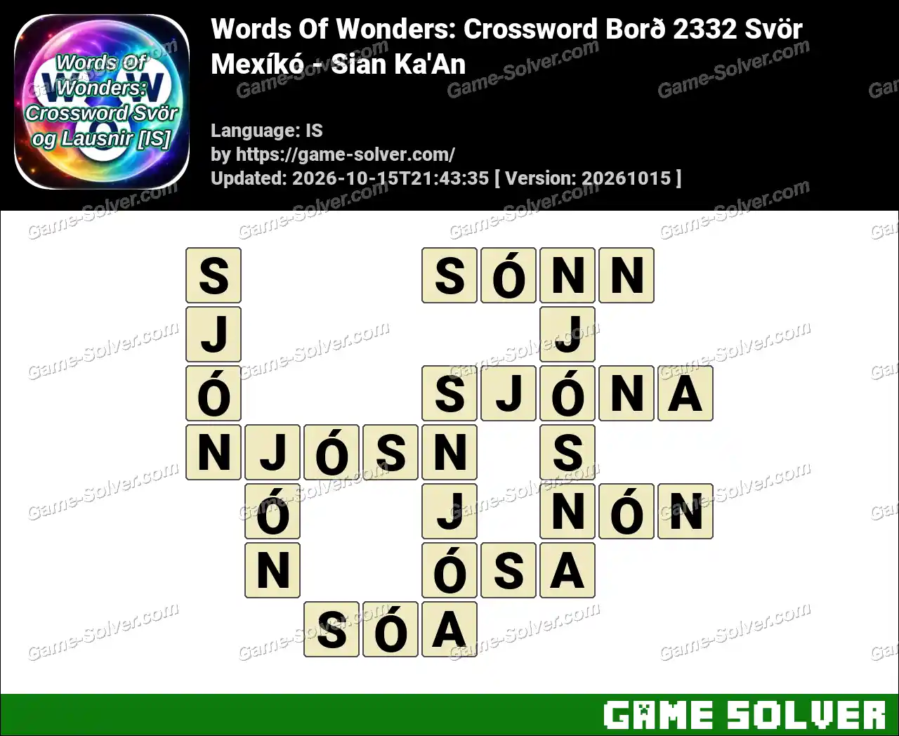 Words Of Wonders: Crossword Borð 2332 Svör – Mexíkó – Sian Ka’An
